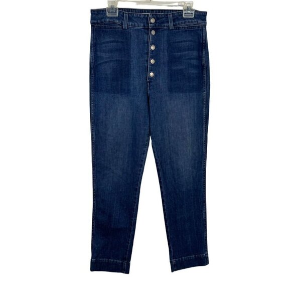 AMO Anthropologie Audrey with Snaps Blue Jeans in Shadow Play Size 31 EUC - Picture 1 of 12